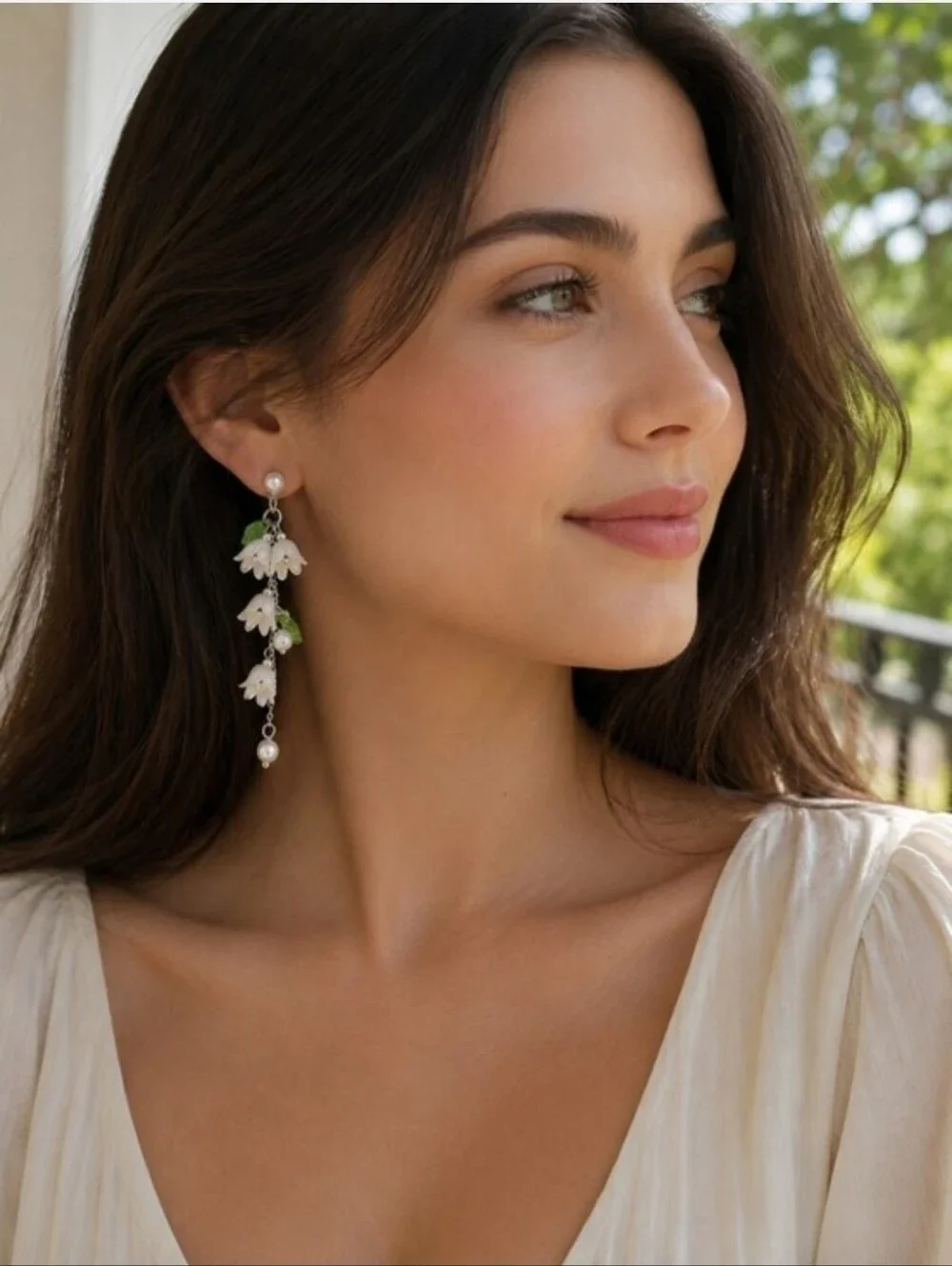 Exquisite Lily Of Valley‎ Design Earrings Elegant Style Resin Silver Plated